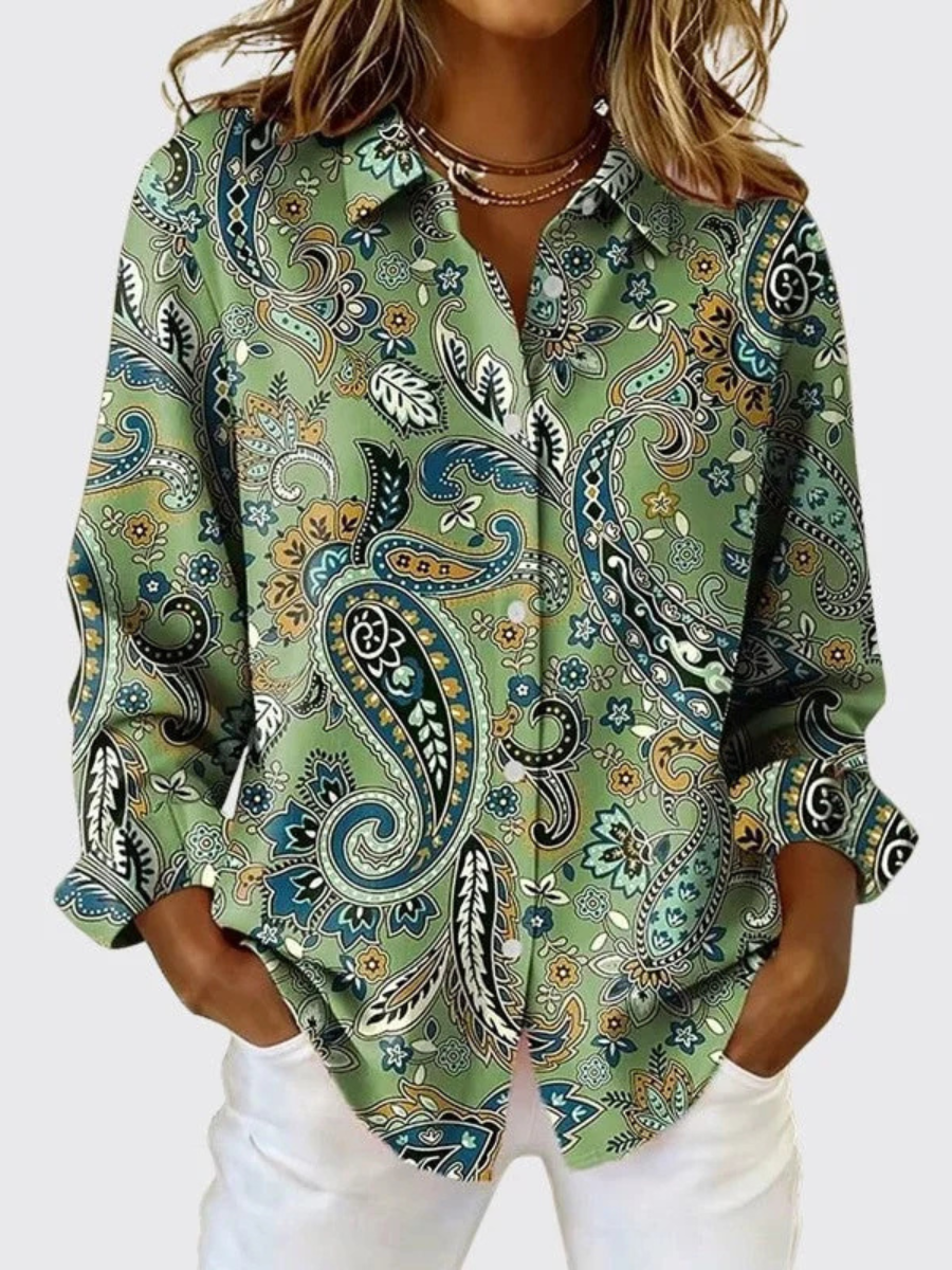 Rosanna | Camicia a Bottoni con Stampa Paisley - Verde