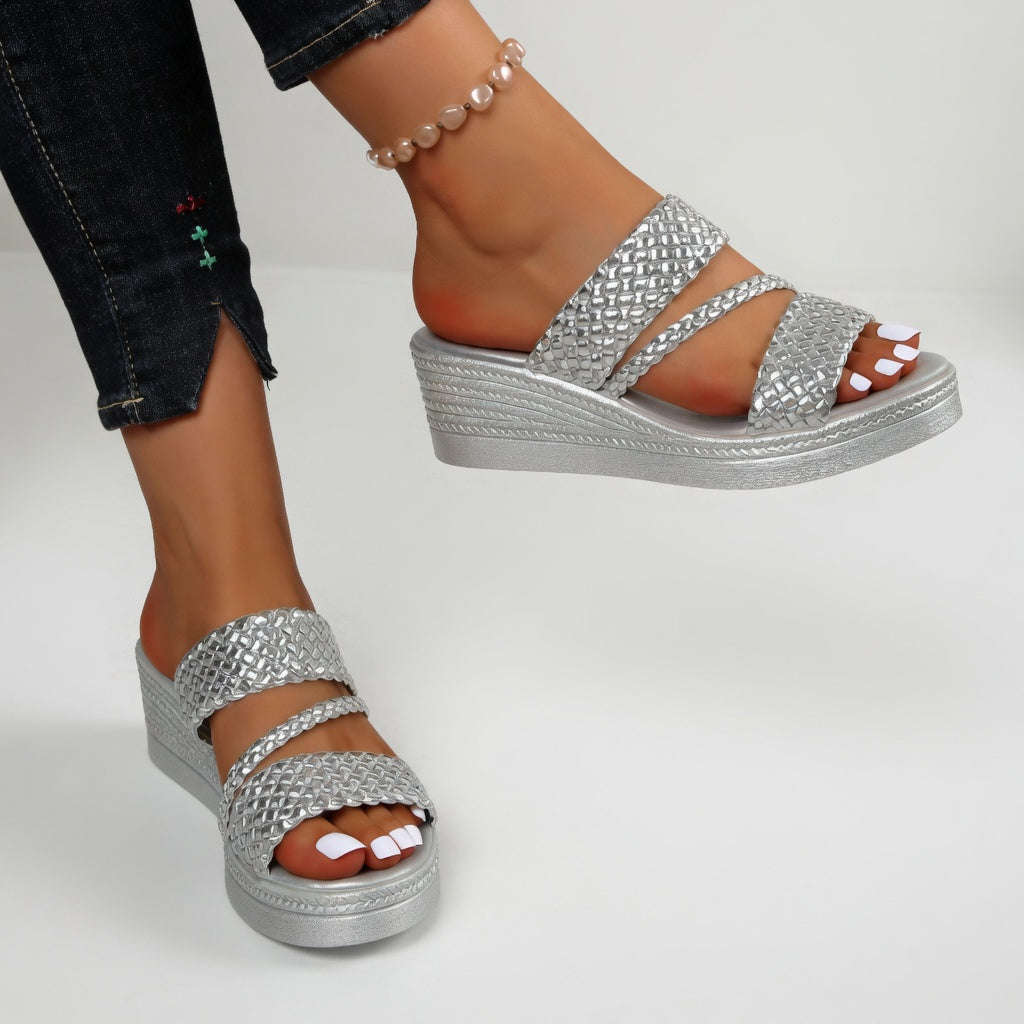 Teresa | Mules con cuña trenzada de colores, ligereza veraniega