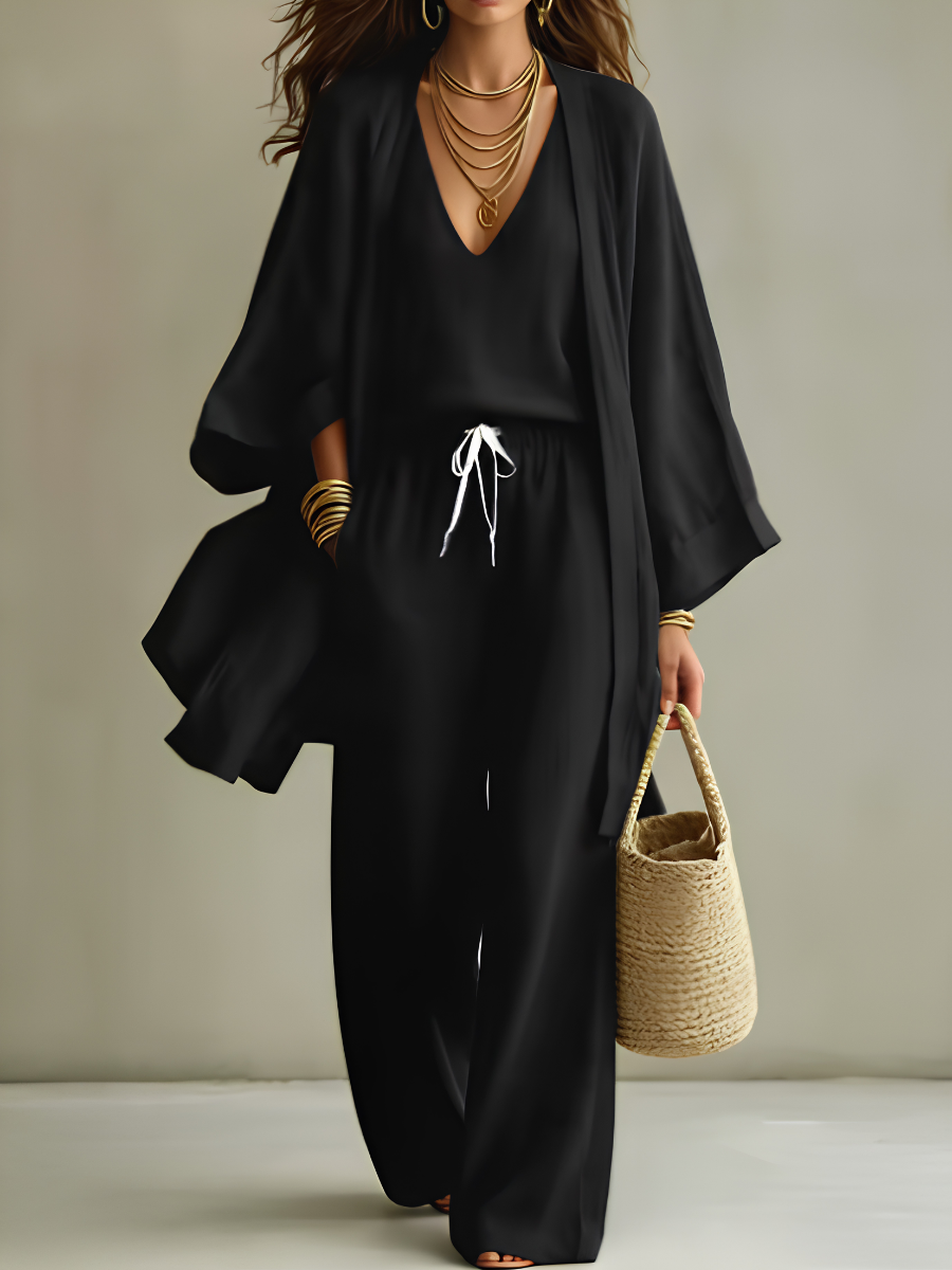 Ornella | Completo Casual in Lino a 3 Pezzi - Nero