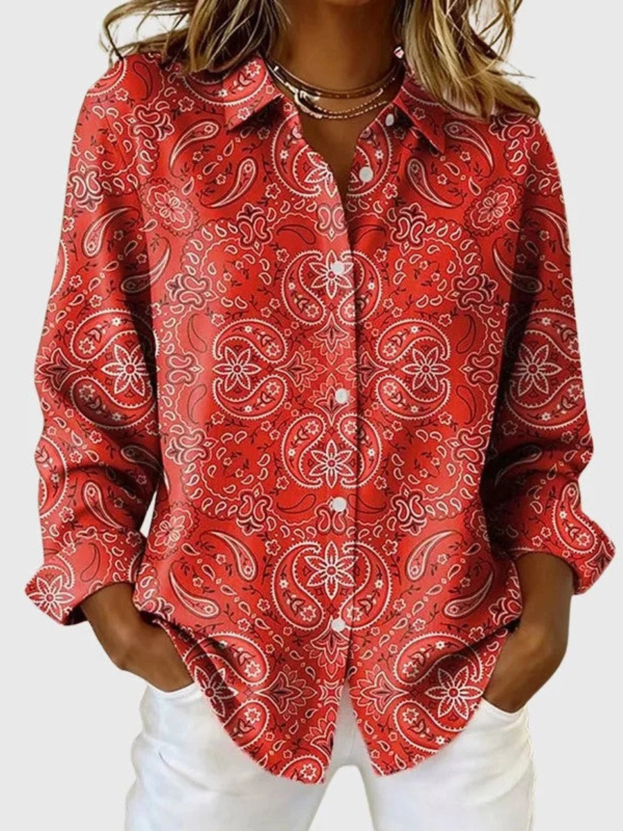 Rosanna | Camicia a Bottoni con Stampa Paisley - Rosso