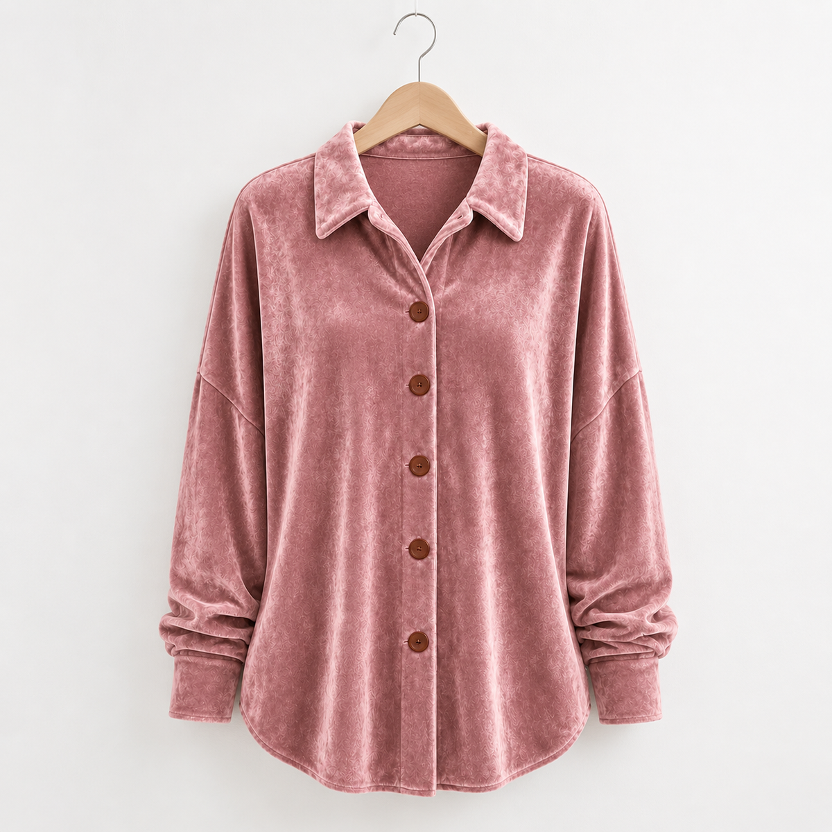 Loretta - Camicia in velluto con bottoni, Rosa