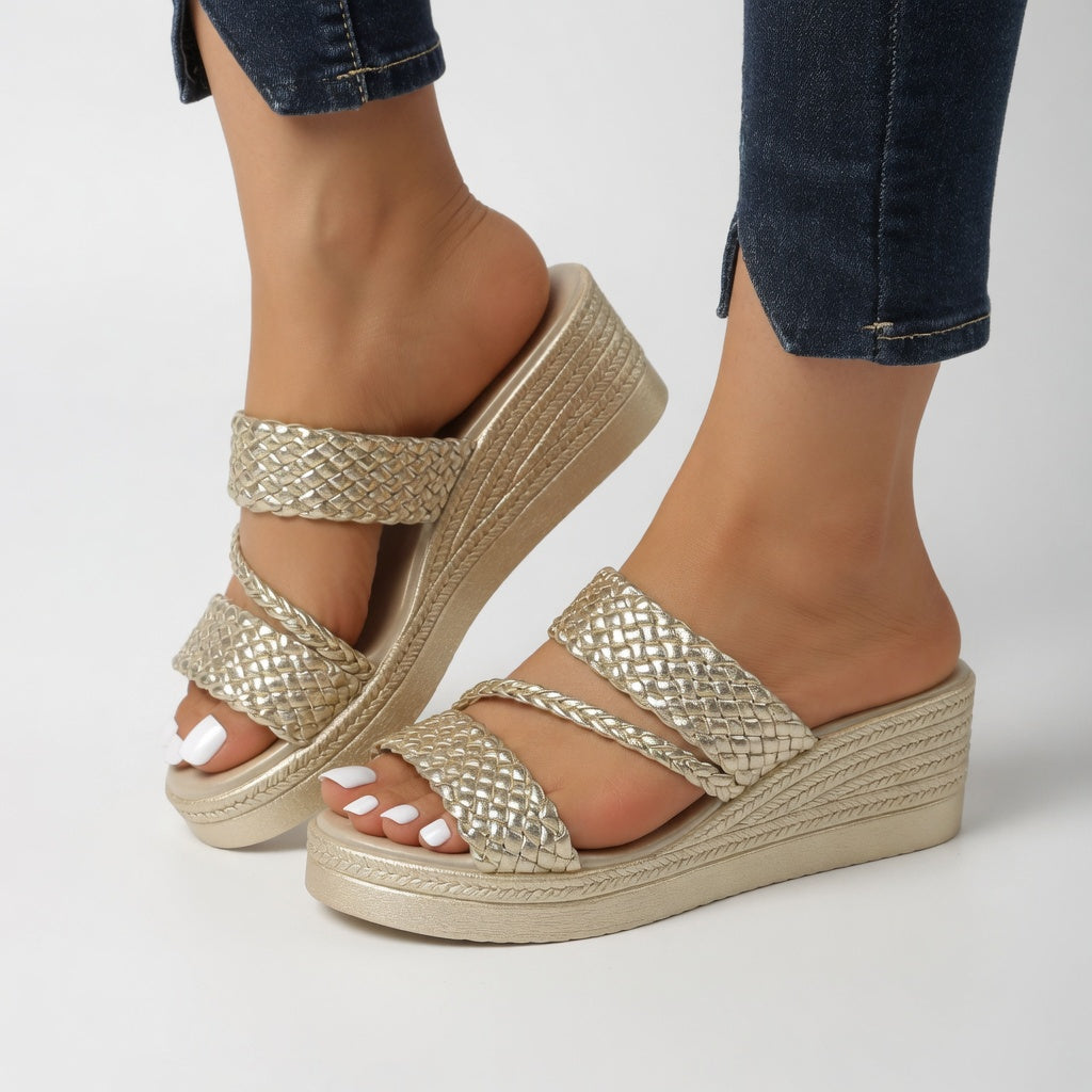 Teresa | Mules con cuña trenzada de colores, ligereza veraniega