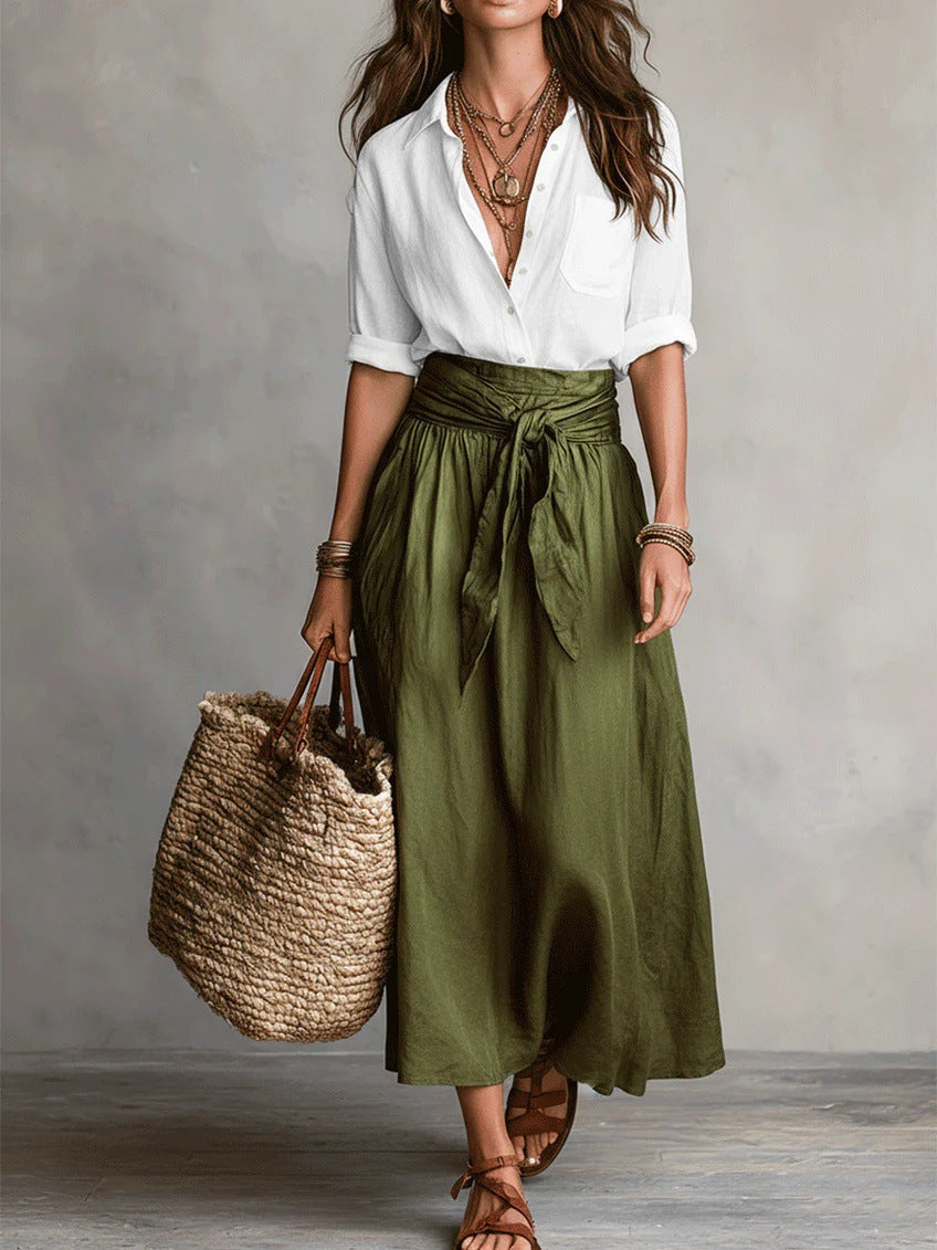 Marisa | Completo Midi con Fascia in Vita - Bianco