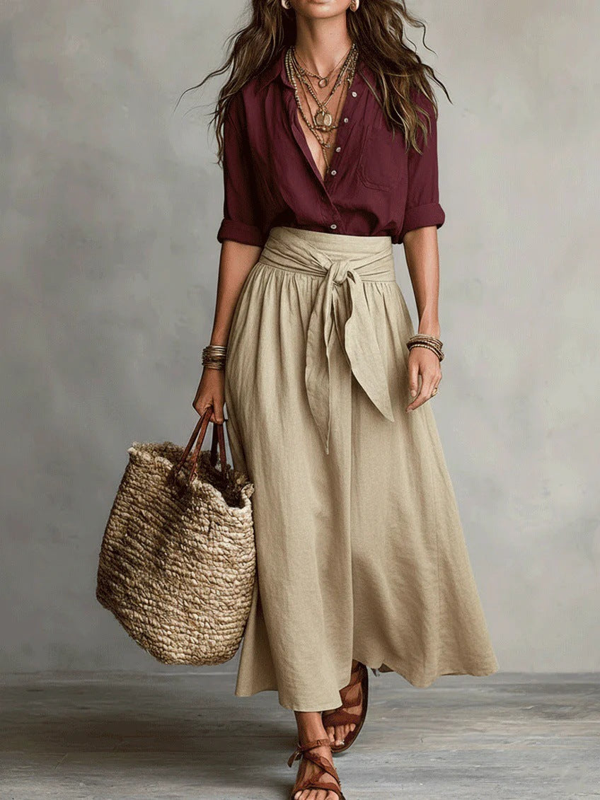 Marisa | Completo Midi con Fascia in Vita - Rosso
