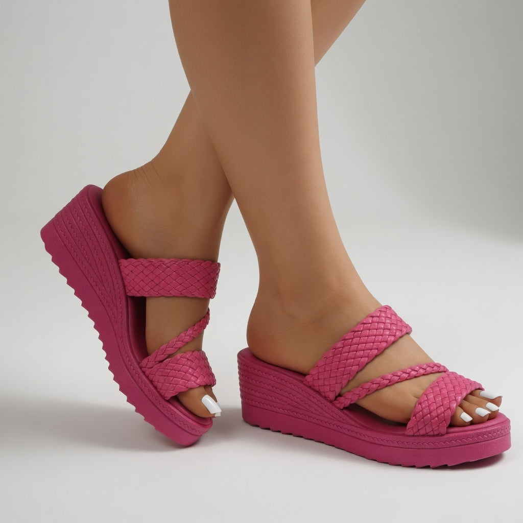 Teresa | Mules con cuña trenzada de colores, ligereza veraniega