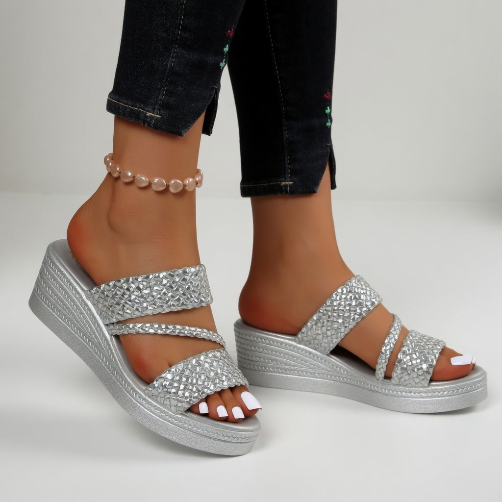 Teresa | Mules con cuña trenzada de colores, ligereza veraniega