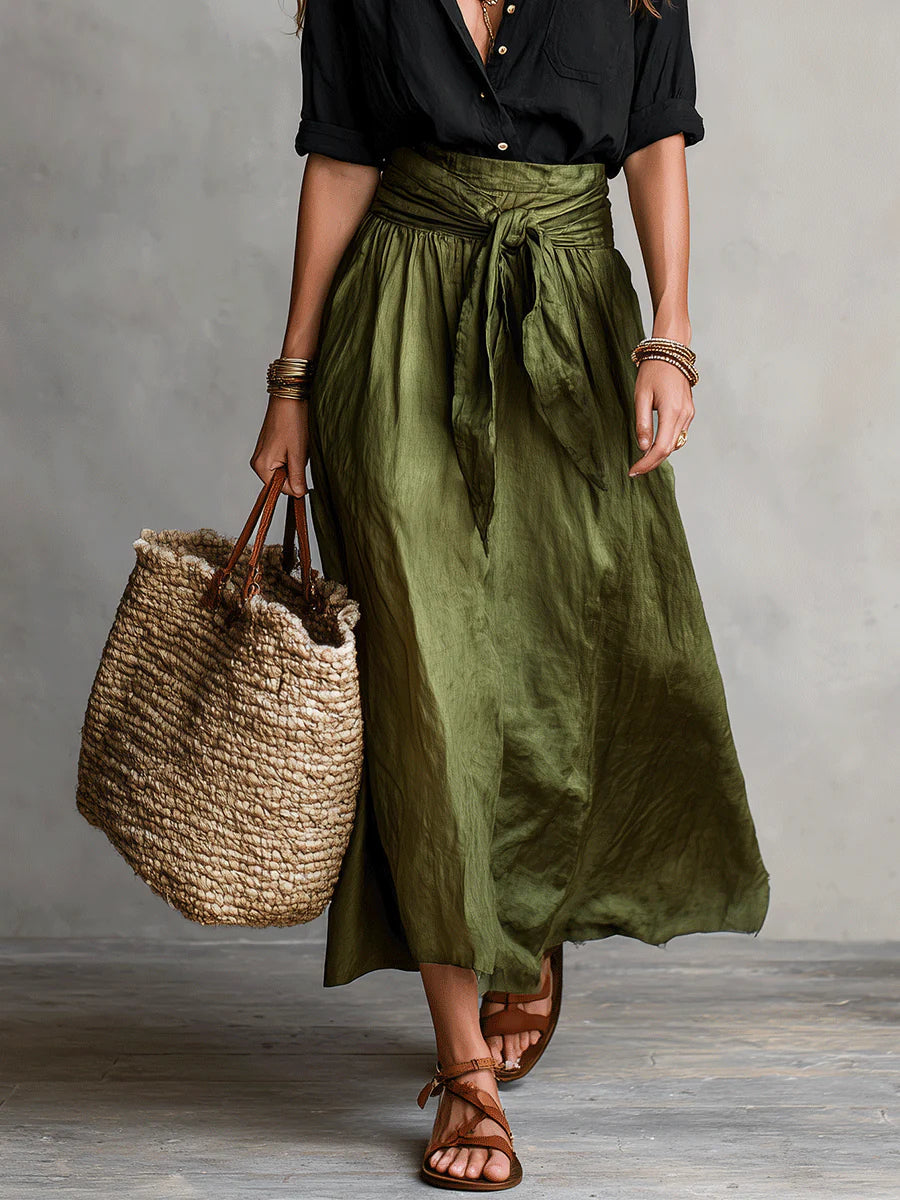 Marisa | Completo Midi con Fascia in Vita - Nero e Verde