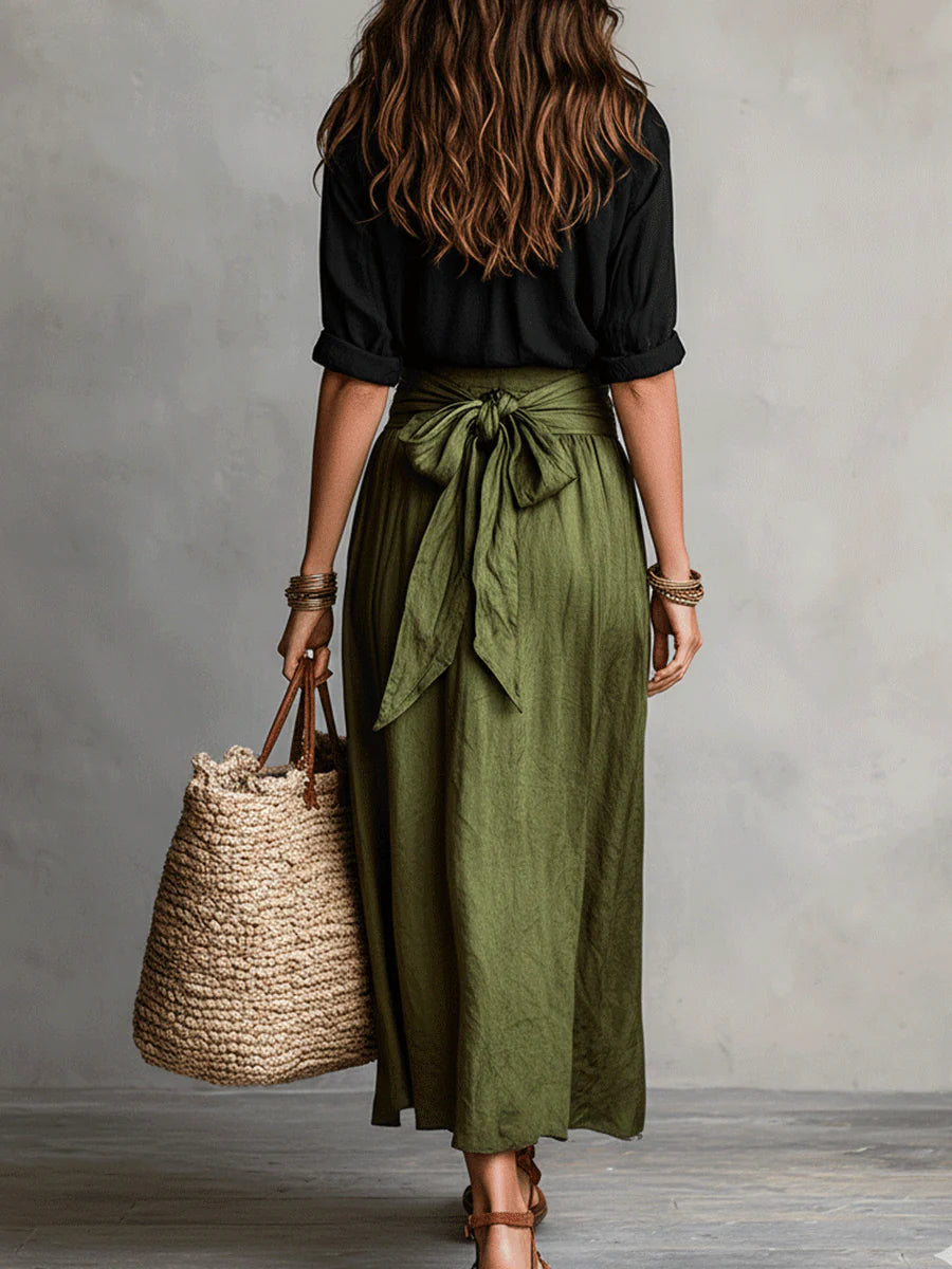 Marisa | Completo Midi con Fascia in Vita - Nero e Verde