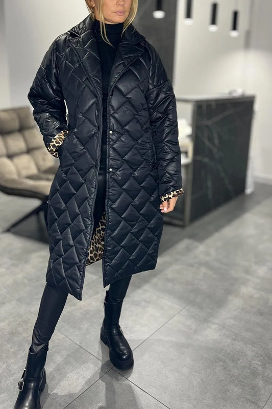 Fabiana | Abrigo acolchado reversible con estampado de leopardo
