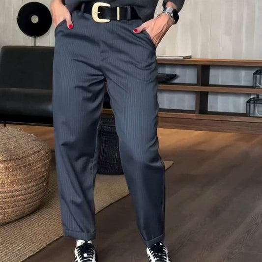 Pantaloni eleganti modellanti a righe, blu scuro